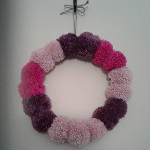 Handmade Circle Shaped Pompom Wreath